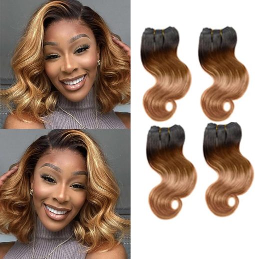 Ombre Human Hair Bundles Body Wave 4 bundle human hair 12A Virgin Unprocessed Human Hair Short Bundles Ombre Blonde Bundles(8888，1B/30）