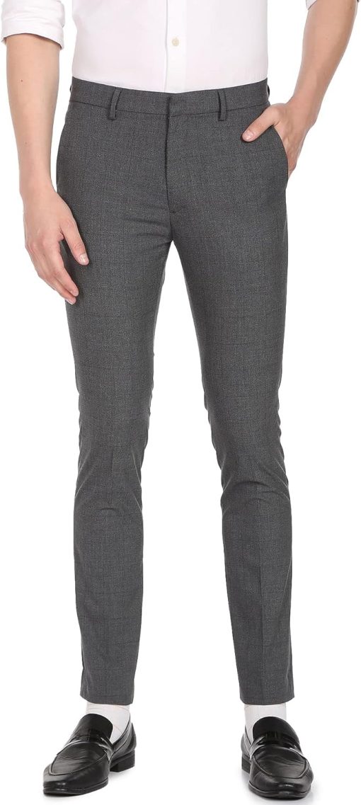 ARROW Men Men Dark Grey Windowpane Check Regular Fit Formal Trousers Trouser