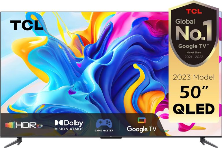 TCL 50 Inch 4K QLED Smart Google TV with Hands-free Voice Control Dolby Vision Atmos HDR 10+ Game Master Wide Colour Gamut Quantum Dot Technology - 50C645 (2023 Model)