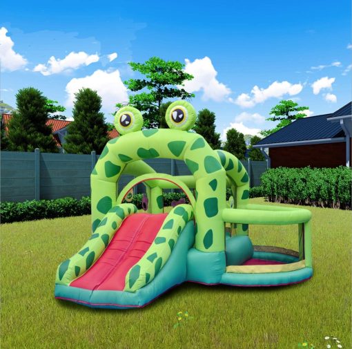 GT-Wheel Inflatable Froggy Design Bouncy Castle, Bouncing Slide with Bobo Pool, Green