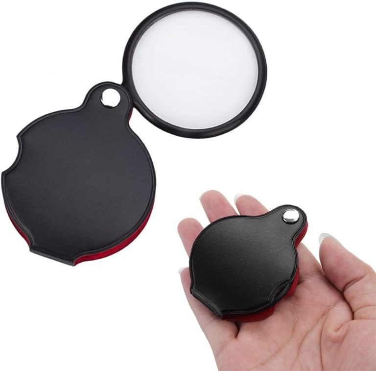 Rubik Folding Magnifying Glass 8x Zoom Magnifier Lens For Pocket, 50mm Lens Diameter, Artificial Leather Case, Gift for Father Mother Children