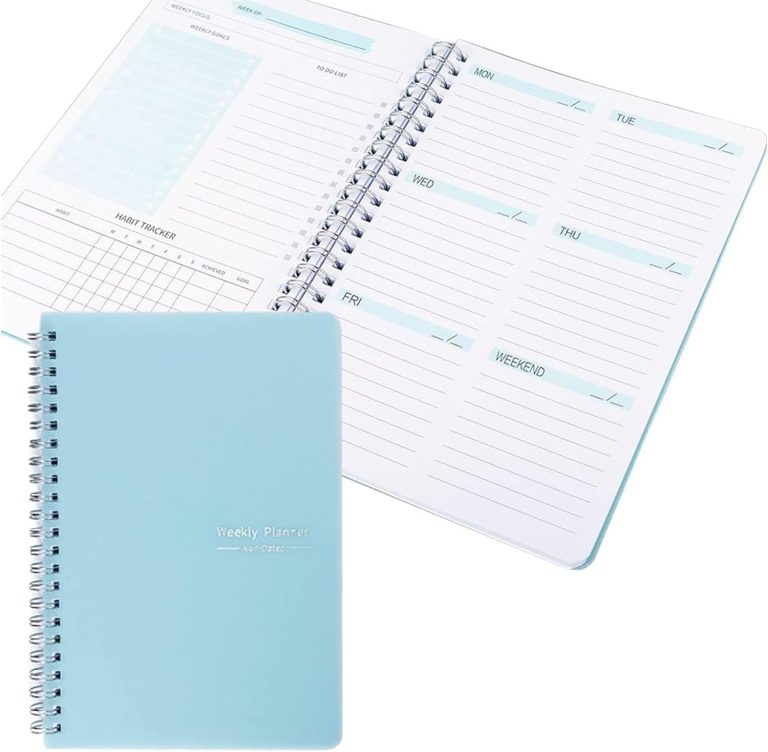 Daily Planner Undated Weekly Planner, To Do List Planner, Weekly Goals A5 Notebook, Meal Planning Pad, Notebook with Spiral Binding 5.7 x 8 in (BLUE)