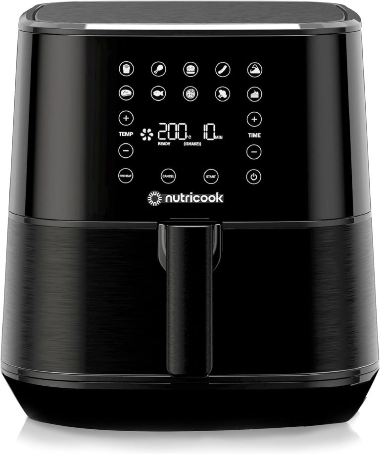 Nutricook Air Fryer 2, 5.5 Liters, 1700 Watts, Digital Control Panel Display, 10 Preset Programs With Built-In Preheat Function, Stainless Steel + BBQ Skewer, 2yrs Warranty, BLK, Amazon exclusive