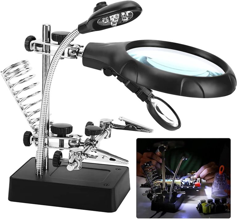 eWINNER 2.5X 7.5X 10X LED Light Helping Hands Magnifier Soldering Station,Magnifying Glass Stand with Auxiliary Clamp and Alligator Clips