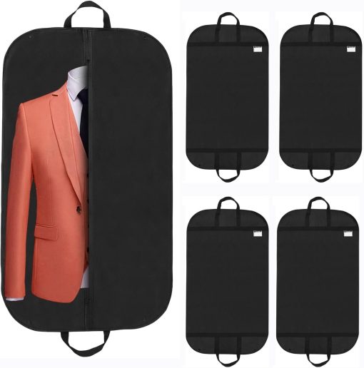 4 Pack 40" Garment Bags for Hanging Clothes Travel and Storage, Suit Covers with Handles Breathable Foldover Suit Bags for Traveling Clothes Protector for Gowns Dresses Sweaters (Black)