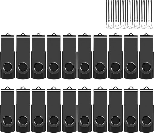 EASTBULL 8GB USB Flash Drive Bulk Thumb Drives 20 Pack with Lanyards USB 2.0 Jump Drive 8GB Memory Sticks Zip Drive Pen Drive for Storage and Backup Black 20PCS 8GB