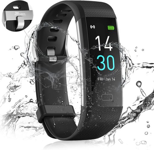 24HOCL Smart Watch Fitness Tracker, Fitness Bracelet with Temperature Measurement Heart Rate Sleep Monitor, Waterproof Sports Wristband Step Calorie Counter (0.96 Inches) Bluetooth