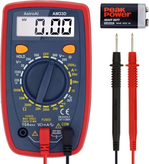 AstroAI Digital Multimeter Voltmeter Ohmmeter Ammeter Multi Tester Meter with Backlit LCD Electronic Test Meter Measures Voltage, Current, Resistance; Tests Continuity, Diode