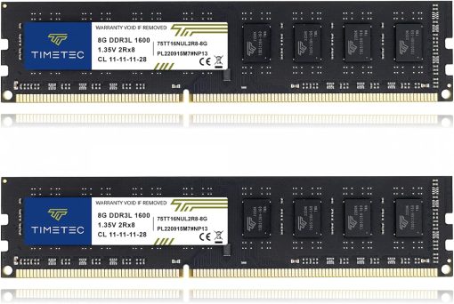 Timetec 16GB KIT(2x8GB) DDR3L / DDR3 1600MHz (DDR3L-1600) PC3L-12800 / PC3-12800 Non-ECC Unbuffered 1.35V/1.5V CL11 2Rx8 Dual Rank 240 Pin UDIMM Desktop PC Computer Memory RAM(SDRAM) Module Upgrade