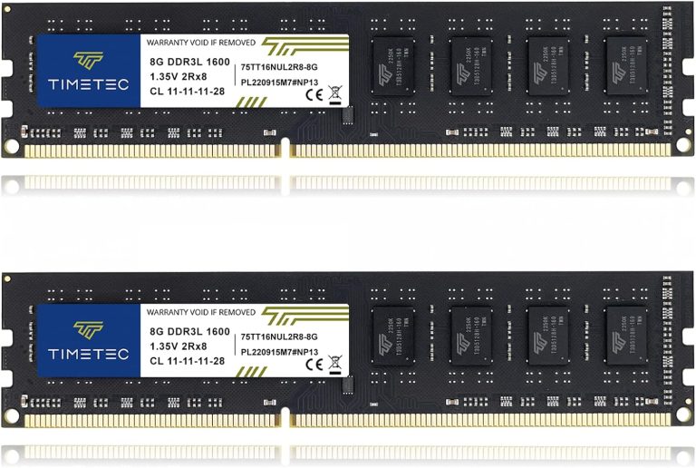 Timetec 16GB KIT(2x8GB) DDR3L / DDR3 1600MHz (DDR3L-1600) PC3L-12800 / PC3-12800 Non-ECC Unbuffered 1.35V/1.5V CL11 2Rx8 Dual Rank 240 Pin UDIMM Desktop PC Computer Memory RAM(SDRAM) Module Upgrade