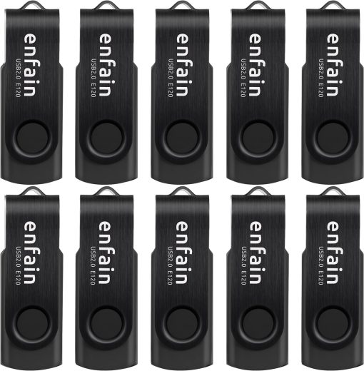 Enfain USB 2.0 8GB Flash Drives 10 Pack All Black