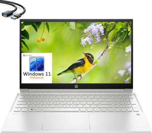 HP 2023 Pavilion 15 15.6" FHD Business Laptop, 12th Gen Intel 10 Cores i7-1255U, 16GB DDR4 RAM, 1TB PCIe SSD, WiFi 6, Bluetooth 5.2, Webcam, Natural Silver, Windows 11 Pro, USB 3.0 Extension Cable