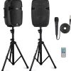 Wireless Portable PA system - 1000W High Powered Bluetooth Compatible Active + Passive Pair Outdoor Sound Speakers w/USB SD MP3 AUX - 35mm Mount, 2 Stand, Microphone, Remote - Pyle PPHP1049KT