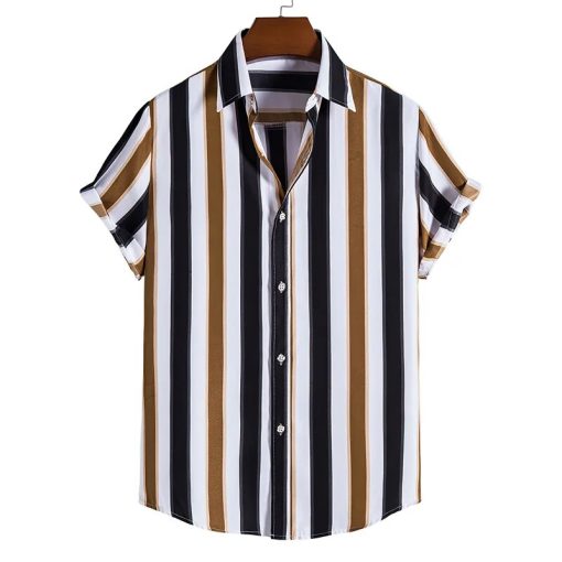 Men's Hawaiian shirt Summer stripe printed short sleeved shirts Lapel button large men street clothing Fashion casual social top