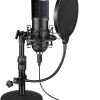 USB Streaming Podcast PC Microphone, Professional 192kHz/24bit Studio Cardioid Condenser Mic Kit with Sound Card Boom Arm Shock Mount Pop Filter, for Skype Youtuber Karaoke Gaming Recording - grey