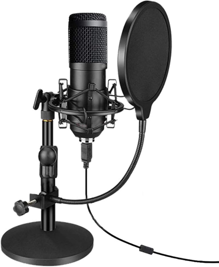 USB Streaming Podcast PC Microphone, Professional 192kHz/24bit Studio Cardioid Condenser Mic Kit with Sound Card Boom Arm Shock Mount Pop Filter, for Skype Youtuber Karaoke Gaming Recording - grey