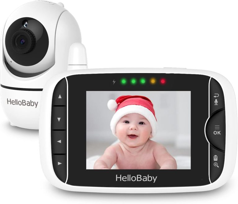 HelloBaby Video Baby Monitor with Remote Camera Pan-Tilt-Zoom, 3.2'' Color LCD Screen, Infrared Night Vision, Temperature Display, Lullaby, Two Way Audio, with Wall Mount Kit