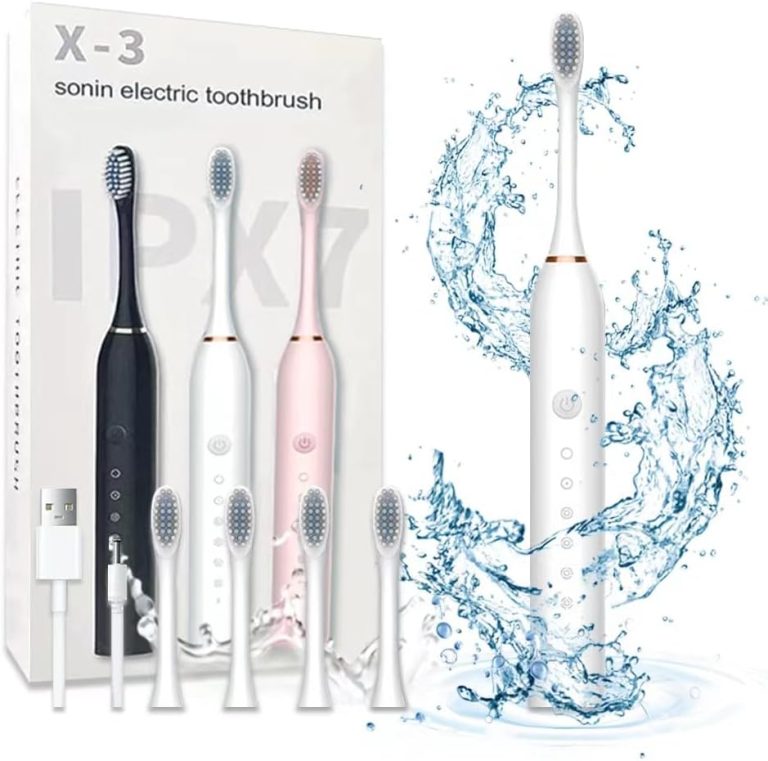 Electric Toothbrush - Toothbrush electric With USB charging port Gift set includes 4 brush heads with 6 modes electric brush for fast tooth cleaning Suitable for adults and children（White）