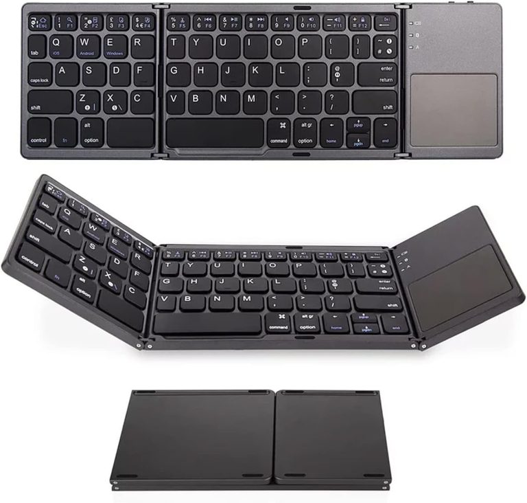 Eacam Wireless BT Keyboard Folding Keyboard Portable Ultra Slim BT Keyboard with Touchpad for Windows/Android/iOS Grey