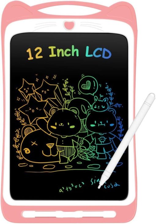 AGPTEK 12Inch Portable Electronic Drawing Board Colorful LCD Writing Board Graphics Tablet for Kids Digital E-writer Pads Memo Board with Lock Switch Handwriting Doddle Pads Gifts Home School(Pink)