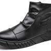 YUACY Trend Boots Men Slip On Black Shoes Men Fashion Casual Leather High Top Shoes Male Comfortable Chelsea Boot