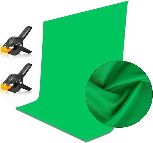 EMART 5x7ft Green Screen Backdrop, Polyester Wrinkle-Resistant Curtain Fabric, Chroma-Key greenscreen Cloth Sheet for Zoom, Including 2 Spring Clamps Suitable for Photoshoot, Interview, Live Stream