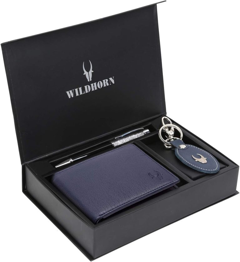 WildHorn Leather Wallet Keychain & Pen Combo For Men, Gift Hamper (GFT 150) Multicolor