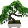 Artificial Plants, Artificial Bonsai Tree Fake Plant Potted Desktop Display Garden Decor Pine Tree Green