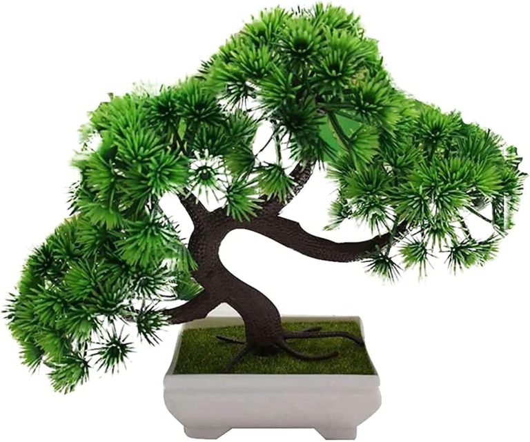 Artificial Plants, Artificial Bonsai Tree Fake Plant Potted Desktop Display Garden Decor Pine Tree Green