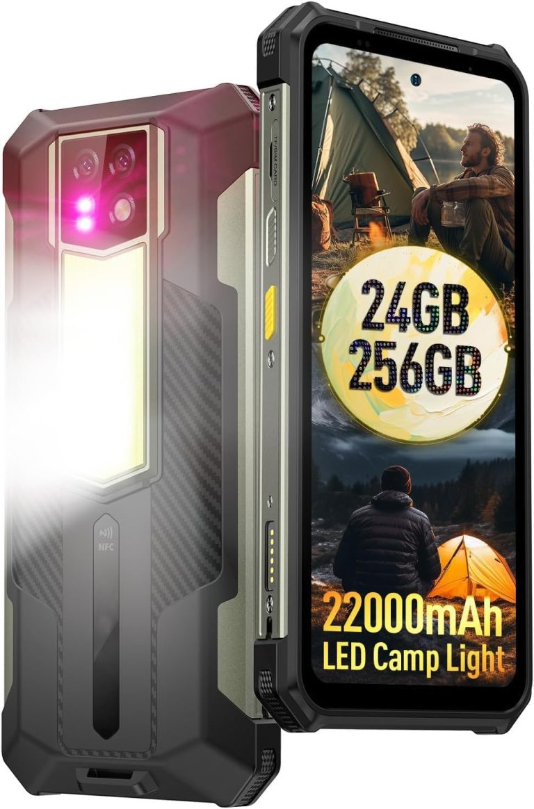 Ulefone Power Armor 24 rugged smartphone, 1000 LM camp light, 22000 mAh, 24 GB+256 GB, 64 MP+64 MP night vision camera, NFC (thickness: 27.5 mm, weight: 647 g) (Black)