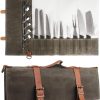 UISKOOPW Chef Knife Roll Bag (10 Pockets), Chef Knife Case, Waxed Canvas Knife Carrying Case Storage with Shoulder Strap & Handle, Zipper Pouch for Culinary Tools (Knives Not Included)