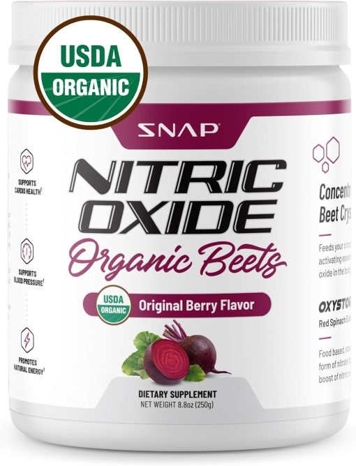 Snap Supplements - Organic Nitric Oxide Booster Beet Root Powder | Supports Blood Pressure, Heart Health, Natural Energy | Circulation Superfood | 30 Servings | Berry