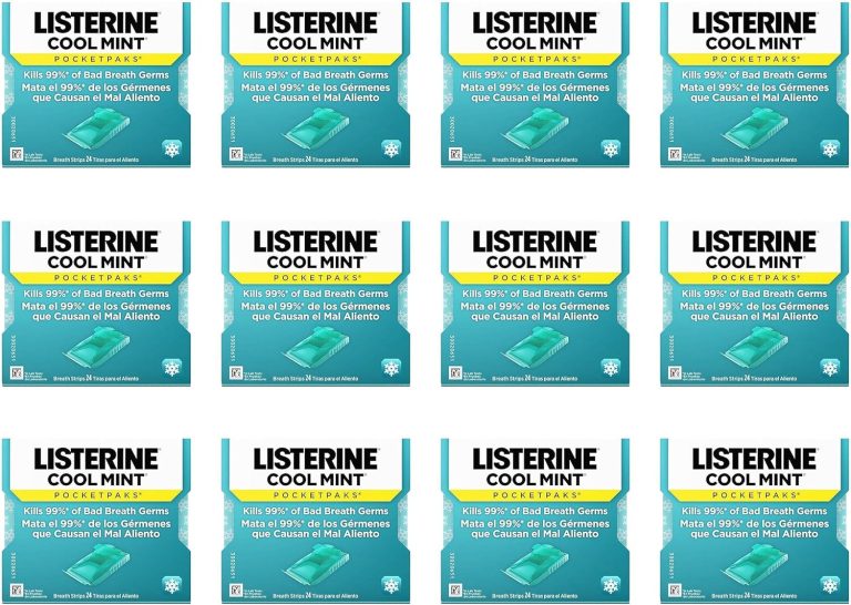 Listerine Cool Mint Pocketpaks Breath Strips Kills Bad Breath Germs, 24-Strip Pack (12 Pack)