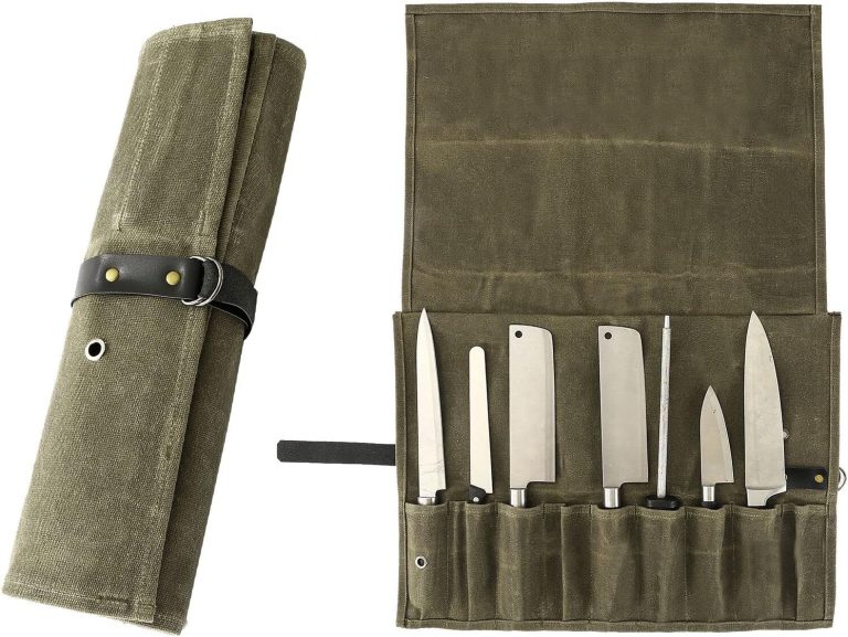 Chef Knife Roll Bag, 9 Pockets Canvas Knife Case, Knife Bag, Knife Wrap Wallet, Cutlery Knife Pouch Holders Protectors for Chef Knives Kitchen Utensils, Tool Roll (Army Green)