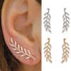 Hollow Out Leaves Earrings for Women Trendy Vintage Crystal Ear Stud Wheat Unique Design Silver Golden Color Girl Jewelry Gift