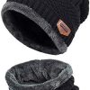2-Pieces Winter Beanie Hat Scarf Set Warm Knit Hat Thick Fleece Lined Winter Hat & Scarf For Men Women For Men assorted color - One Size
