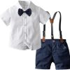 Toddler Kids Baby Boys 1st Outift Gentleman Striped Shirt with Bowtie + Long Suspender Pants Overalls Clothes (80 (12-18 Months))