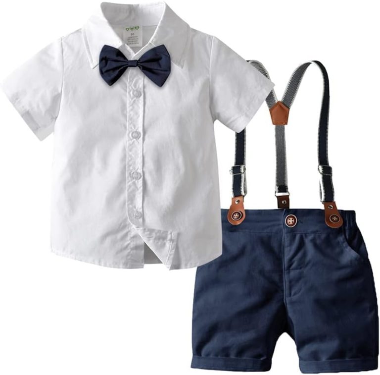 Toddler Kids Baby Boys 1st Outift Gentleman Striped Shirt with Bowtie + Long Suspender Pants Overalls Clothes (80 (12-18 Months))