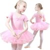 Girls Ballet Dress Tutu Slim Dance Leotards Dress Short Sleeve Dress (7-8 Years Old)
