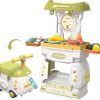 Pretend Play Kitchen Toy，2-in-1 Kids Storage Cart Transforms into a Play Kitchen, Kids Kitchen Playset with 26 Play Food Toys, Toy Kitchen Accessories with Real Sounds for Toddlers, Girls and Boys.