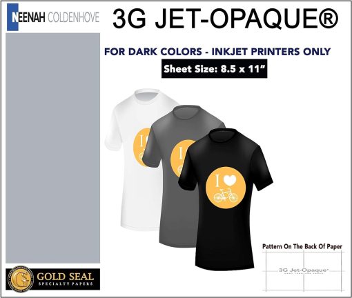 Neenah Coldenhove 3G Jet-Opaque Iron On Heat Transfer Inkjet Papers for Dark Fabrics 50 Sheets 8.5 x 11