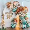 FUSU Safari Balloon Arch Garland Kit, 128pcs Animal Printed Sage Green Brown Balloons with Monkey Elephant Lion Foil Balloon for Giraffe Jungle Wild One Birthday Party Decorations Baby Shower Supplies