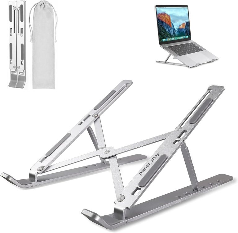 Adjustable Laptop Stand for Desk- Foldable Aluminum Laptop Stand Silver- Lightweight, Portable Laptop RiserDurable Laptop Holder Adjustable Compatible with MacBook, Dell, HP & More- 27x5.5x2.5cm