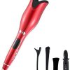 Hair Trimmers - LCD Hair Curler Spin & N Curl 1 Inch Iron Automatic Curling Air Wand Styling Titanium Auto Hair Curler Salon Split Hair Trimmer (hair curler red EU Plug)