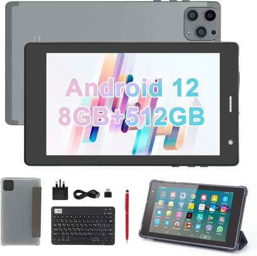 C idea 7 inch Tablet With 4GB RAM+128GB ROM(Expandable 512GB),Android 12 LET+WiFi Tablet,Quad-Core Processor,Dual Camera,1024 * 600 HD IPS Screen,CM513pro (Silver)