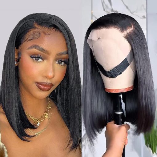 Superfect Bob Wig Human Hair 14 Inch 13x4 HD Lace Front Wigs Human Hair Pre Plucked Straight Lace Frontal Glueless Short Bob Wigs for Women Human Hair Wig Natural Black Color(14 Inch, Bob Wig)