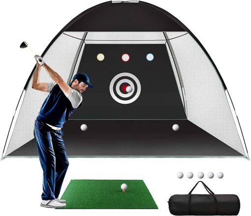 Angju Golf Practice Net, 3x2M Golf Hitting Training Aids Nets with Target and Carry Bag for Backyard Driving Chipping - 1 Golf Mat -5 Golf Balls - 1 Golf Tees- Men Kids Indoor Outdoor Sports Game