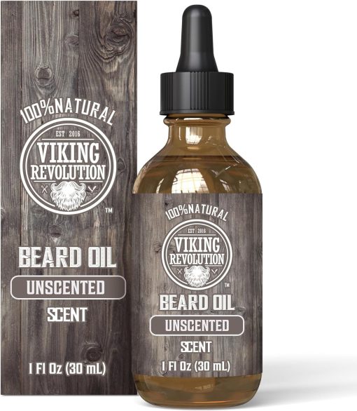 Viking Revolution - Beard Oil - All Natural Argan & Jojoba Oils - Softens, Smooths & Strengthens - Beard Growth - Grooming Beard and Mustache - Unscented - 30ml