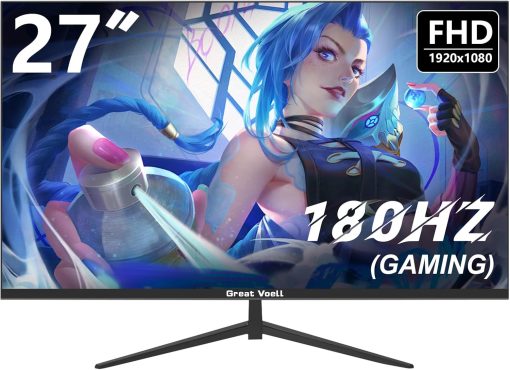 Great Voell 27 Inch Gaming Monitor FHD(1920x1080P), 180Hz, HDR, Anti-Blue Light Eye Protection, 99% sRGB, Support VESA, Tiltable, with FreeSync, HDMI 2.0, DP 1.4, Computer Screen 16:9