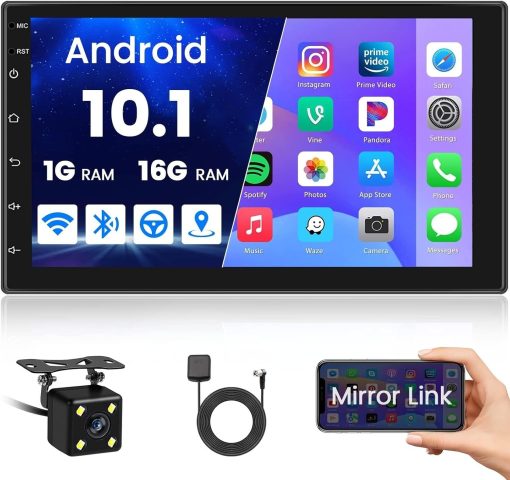 Android Double Din Car Stereo, 7 Inch 1080P HD Touch Screen Car Android 11 Multimedia System with GPS Navi/HiFi/WiFi/Bluetooth/RDS/FM Radio/Mirror-Link, Dual USB with Backup Camera Included